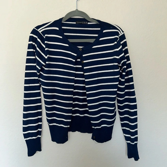 Atmosphere blue and white striped cardigan size‎ 8 business work casual - Picture 1 of 4